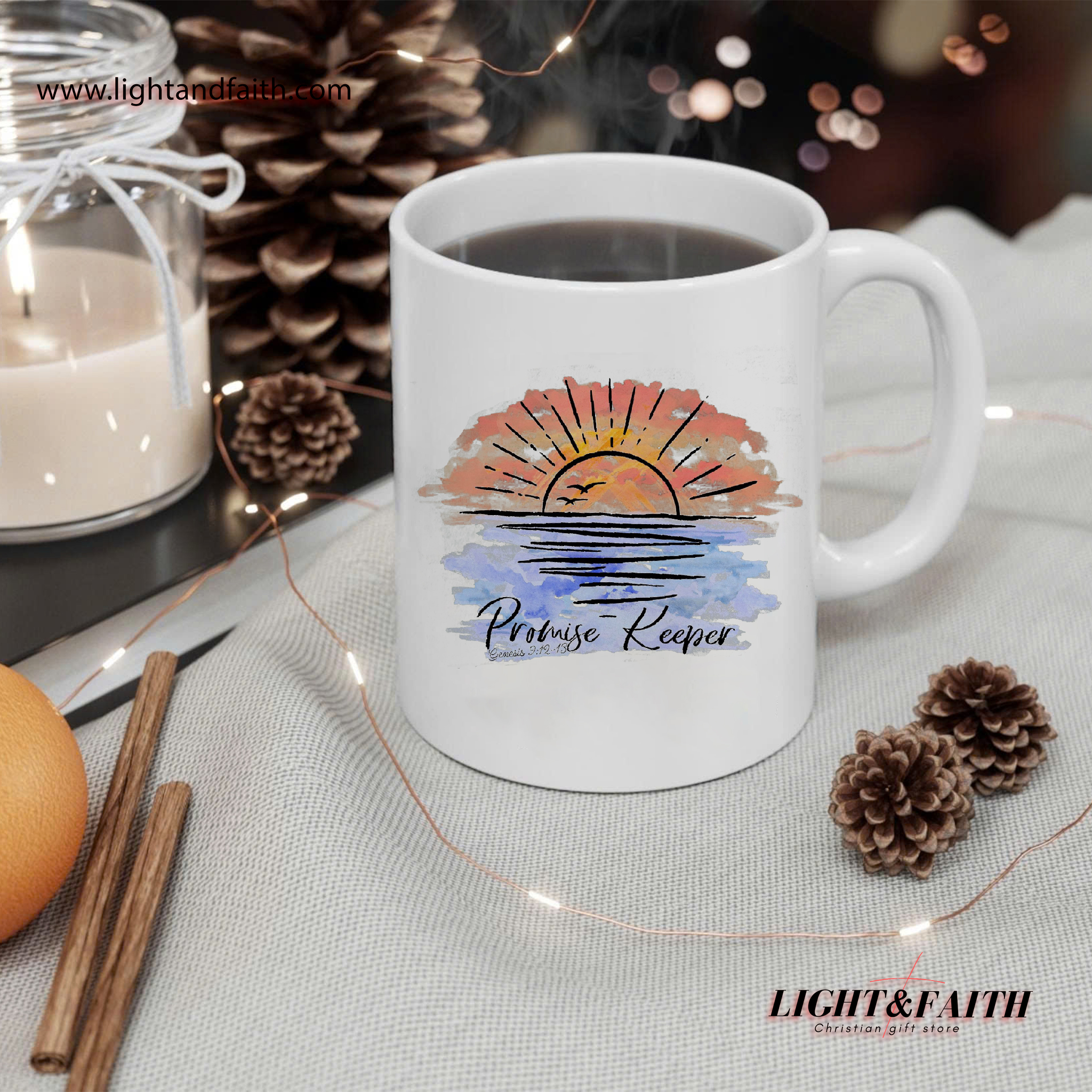 Promise Keeper Mug – Christian Sunrise Coffee Cup, Faith-Based Scripture Gift MULAF24